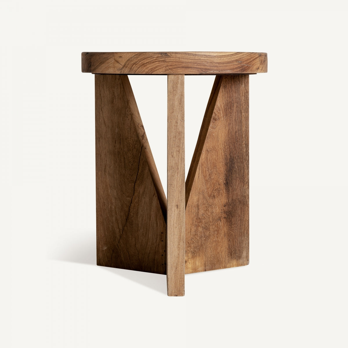 Mesa auxiliar, marrón, de madera recuperada con patas triangular