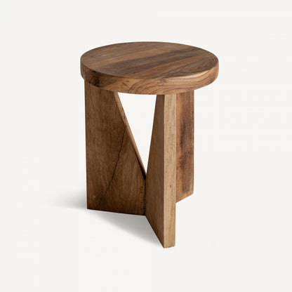 Mesa auxiliar, marrón, de madera recuperada con patas triangular