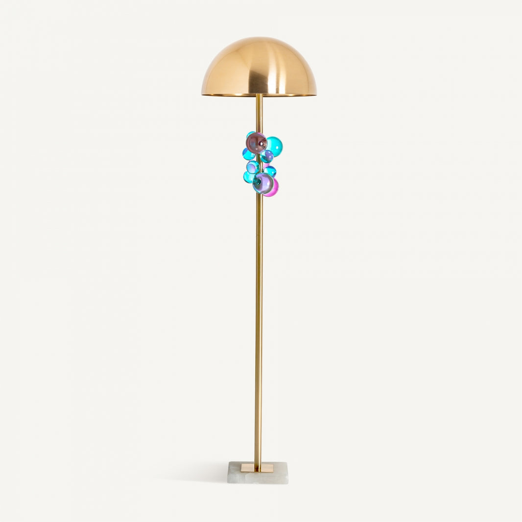 Lámpara de pie, multicolor y dorado, de hierro, mármol y cristal