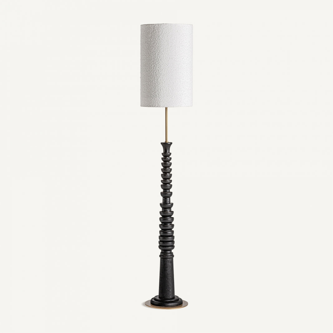 Lámpara de pie en blanco y negro, de madera, hierro y algodón