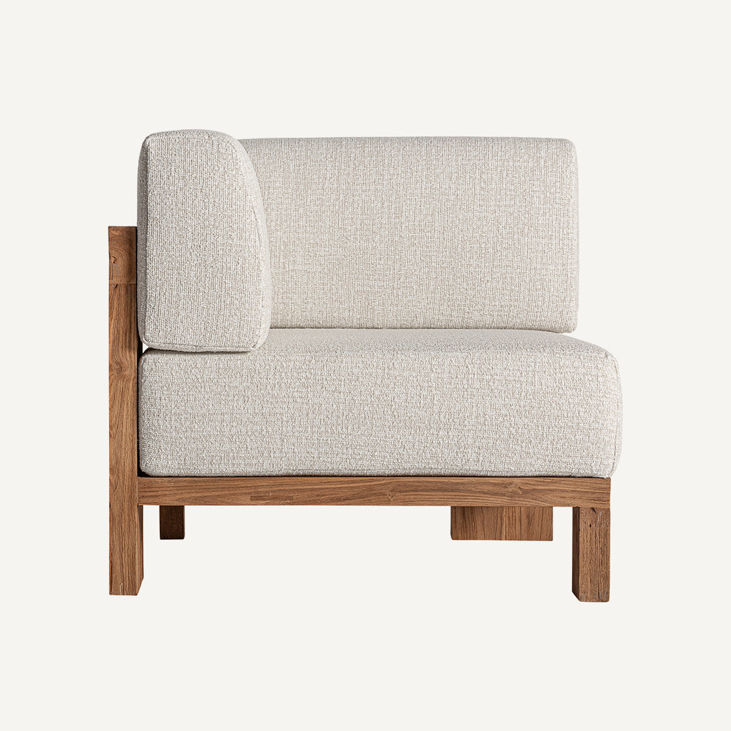 Sofá modular de exterior, esquinero, de madera de teca reciclada y polipropileno en color marrón y beige