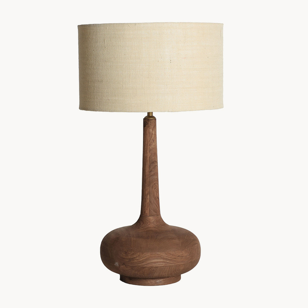 Lámpara de mesa marrón, madera de mango y yute