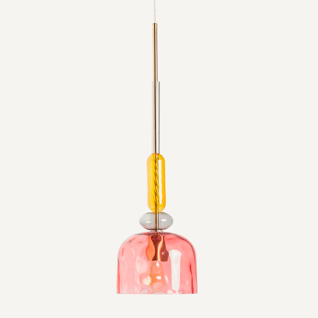 Lámpara de techo de vidrio translúcido rosa y amarillo 