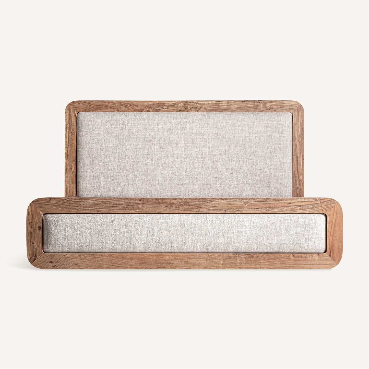 Cama Dangy de estilo Mid Century con estructura de madera y tapizado suave