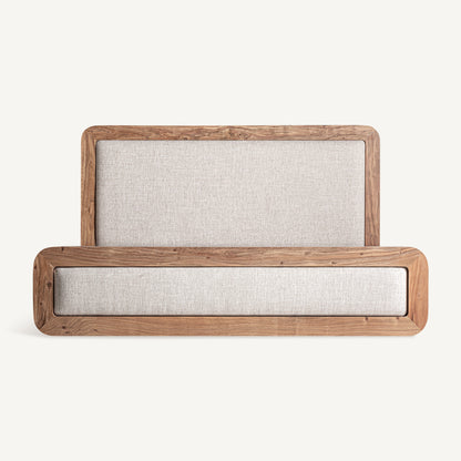 Cama Dangy de estilo Mid Century con estructura de madera y tapizado suave