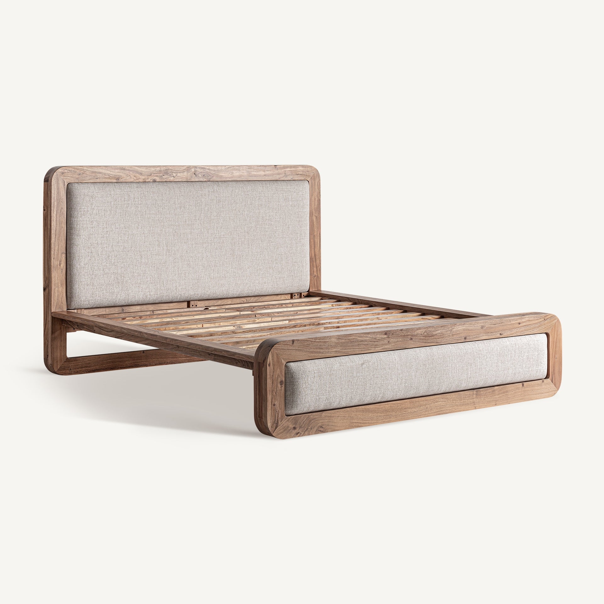 Estructura de cama en madera de acacia con laterales abiertos