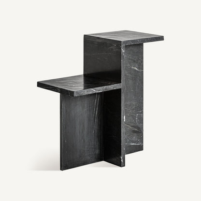 Mesa auxiliar en mármol negro mate con vetas blancas Marquina