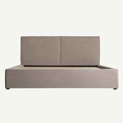 Estructura de cama tapizada beige con base tipo bañera para colchón 150x200