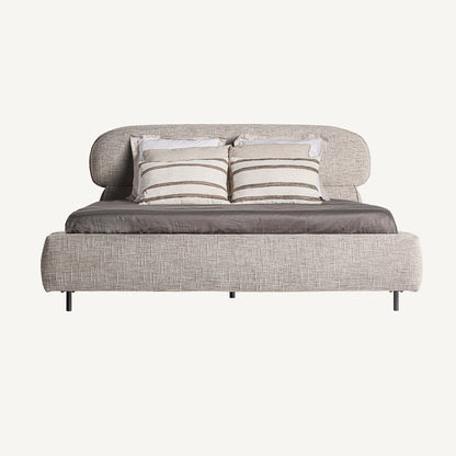 Cama tapizada beige 150x200 Sannes con estructura de madera de pino