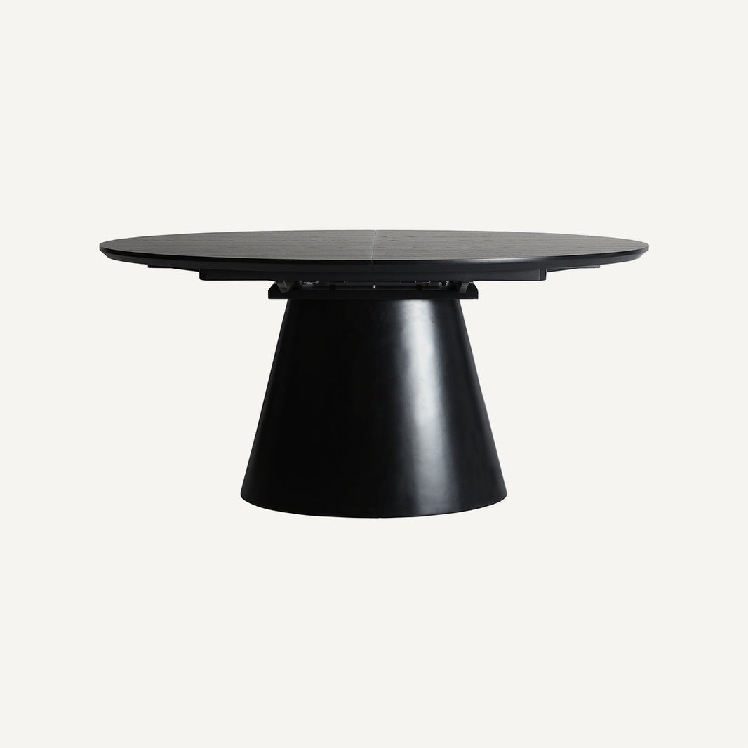 Mesa de comedor extensible y ovalada, en color negro de melamina y madera DM