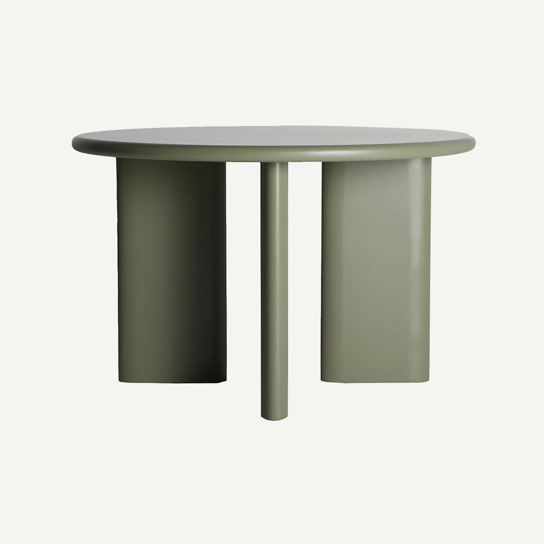 Mesa de comedor redonda color verde oliva en madera DM