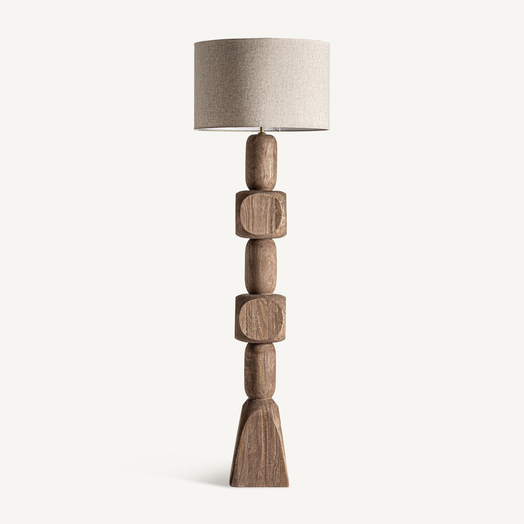 Lámpara de pie de estilo contemporáneo en madera de mango y pantalla de yute