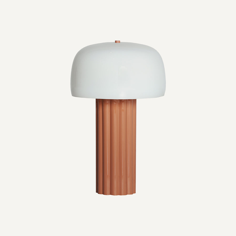 Lámpara de mesa Tresa en naranja estriado y cristal blanco