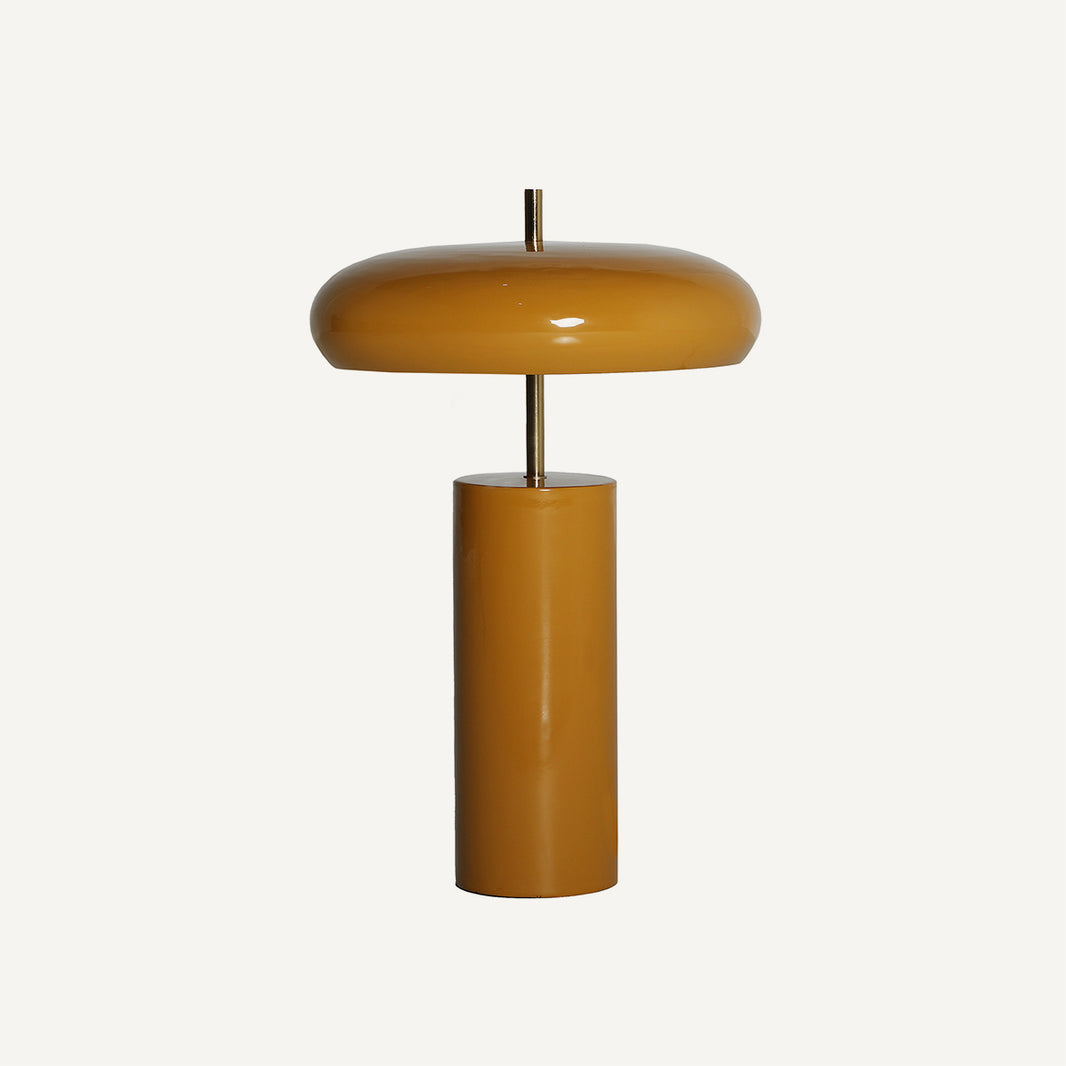 Lámpara de mesa color mostaza fabricada de hierro