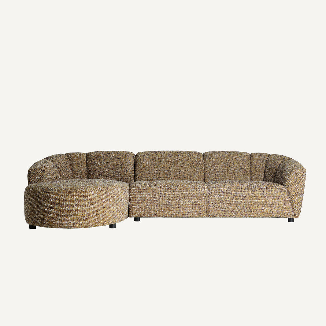 Sofá Arbois de diseño contemporáneo en tejido marrón jaspeado.