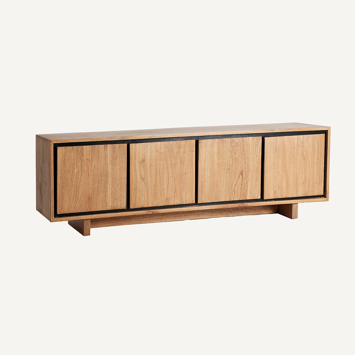 Mueble TV en madera de mindi, marrón y negro.