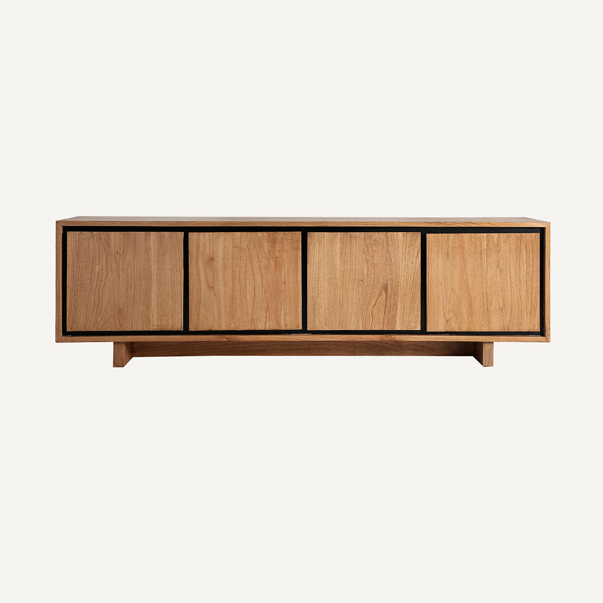 Mueble TV en madera de mindi, marrón y negro.