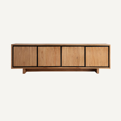 Mueble TV en madera de mindi, marrón y negro.