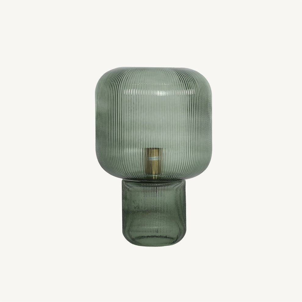 Lámpara de mesa en cristal rayado verde