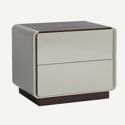 Mesita de noche fabricada en chapa de roble gris y madera marrón