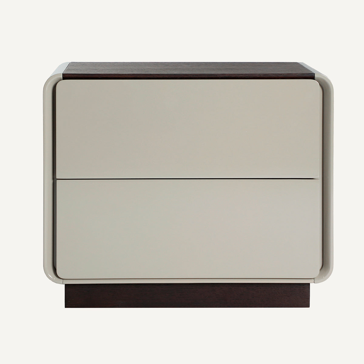 Mesita de noche fabricada en chapa de roble gris y madera marrón