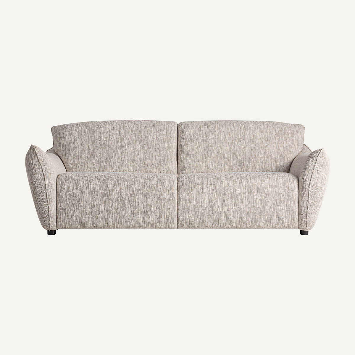 Sofá 2 plazas, de tejido poliéster con acabado jaspeado color beige grisáceo.