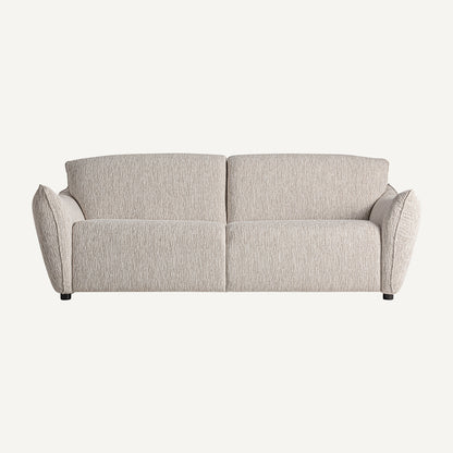 Sofá 2 plazas, de tejido poliéster con acabado jaspeado color beige grisáceo.