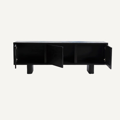 Mueble TV en madera de mindi, color negro. Estilo contemporáneo