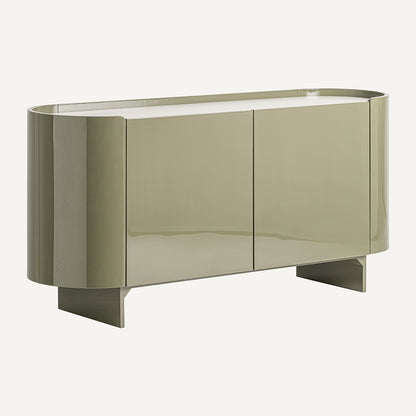 Aparador en color verde oliva de madera DM y base de cerámica blanca.