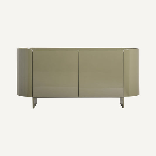 Aparador en color verde oliva de madera DM y base de cerámica blanca.