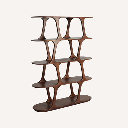 Estantería fabricada en madera de mango marrón oscuro.