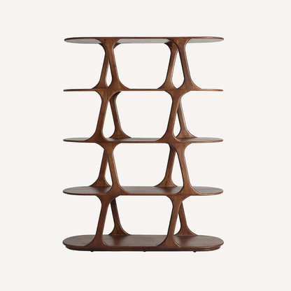 Estantería fabricada en madera de mango marrón oscuro.