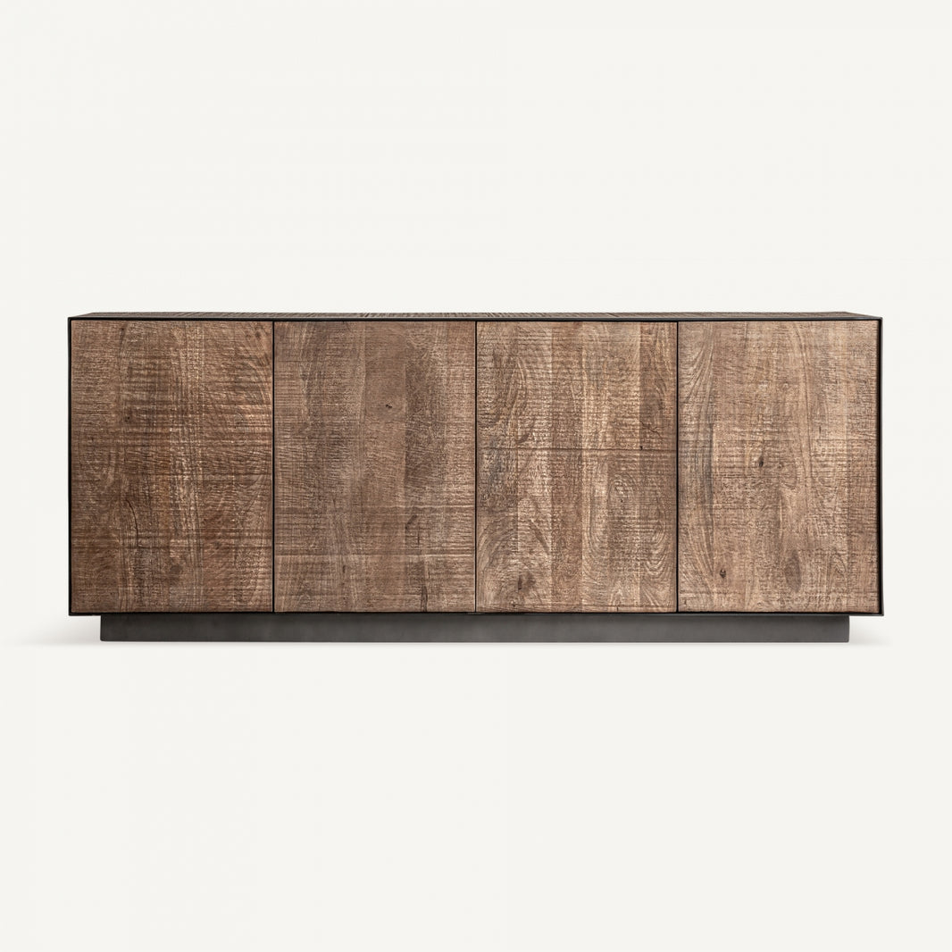 Aparador marrón y negro, fabricado en madera de mango combinado con hierro