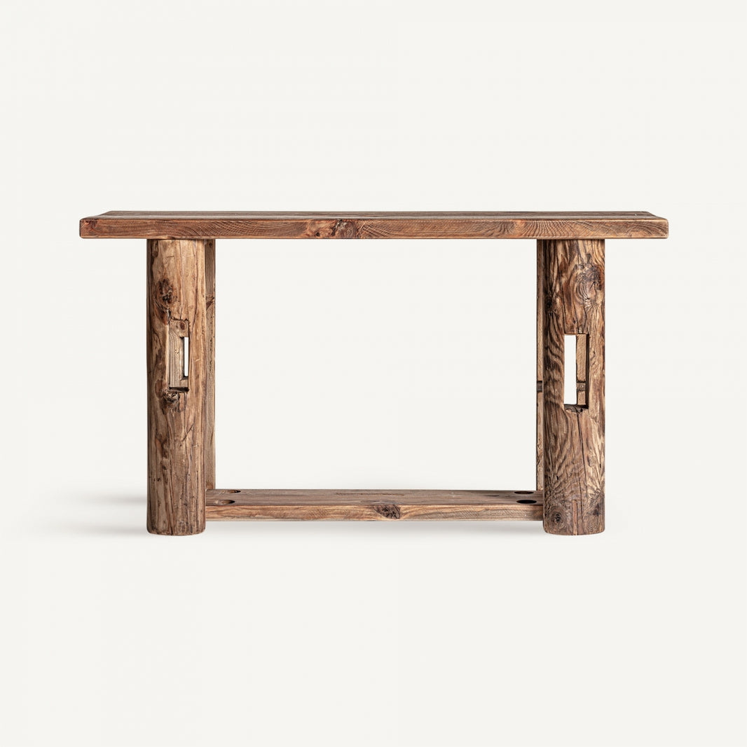 Consola de estilo rústico, fabricada en madera de pino reciclado