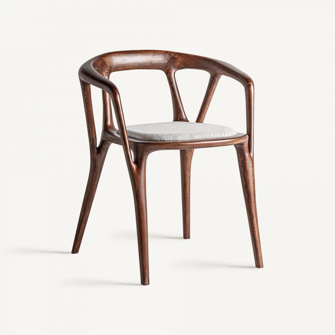 Silla fabricada de madera de haya, marrón, estilo contemporáneo. Cojín asiento de poliéster