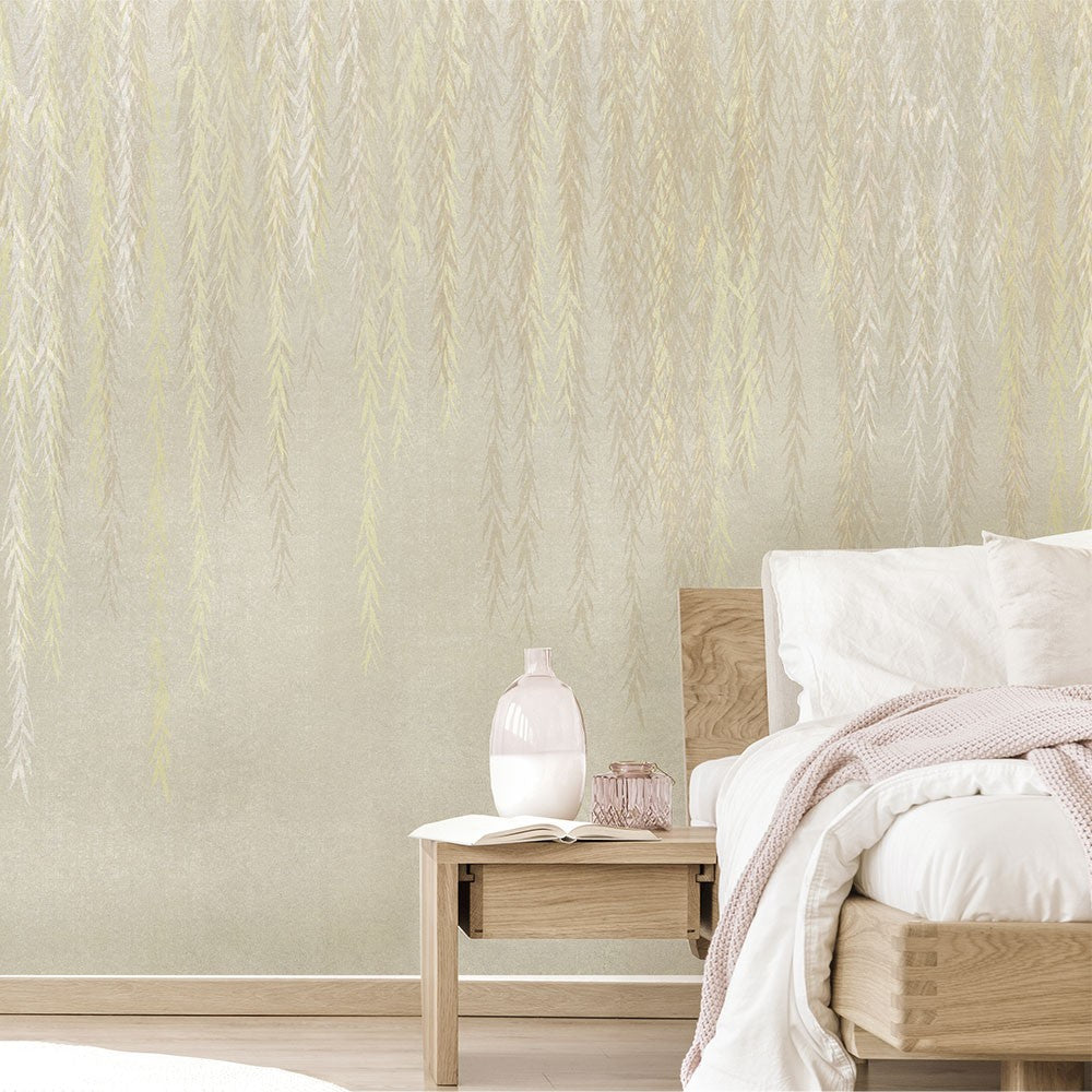 Papel pintado hojas suave beige