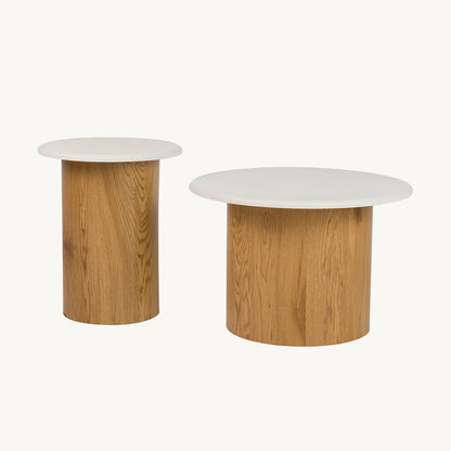 Mesa auxiliar, set dos, marrón y blanco. De vinilo y MDF