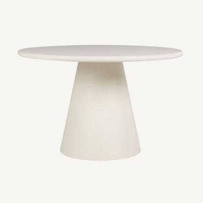 Mesa comedor Lirio en microcemento y madera prensada en color off white.