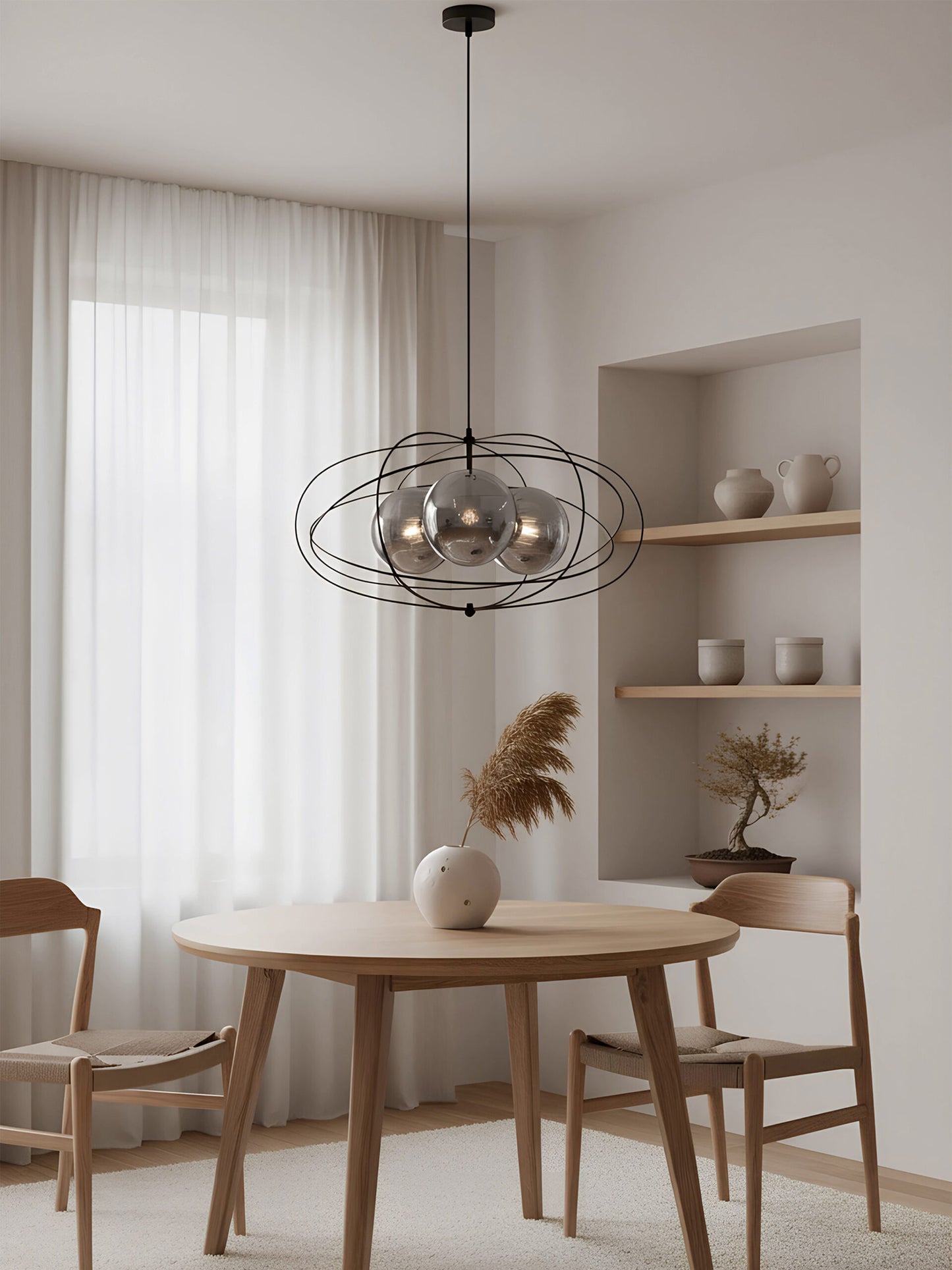 Lampara circular colgante con 3 focos ahumado negro