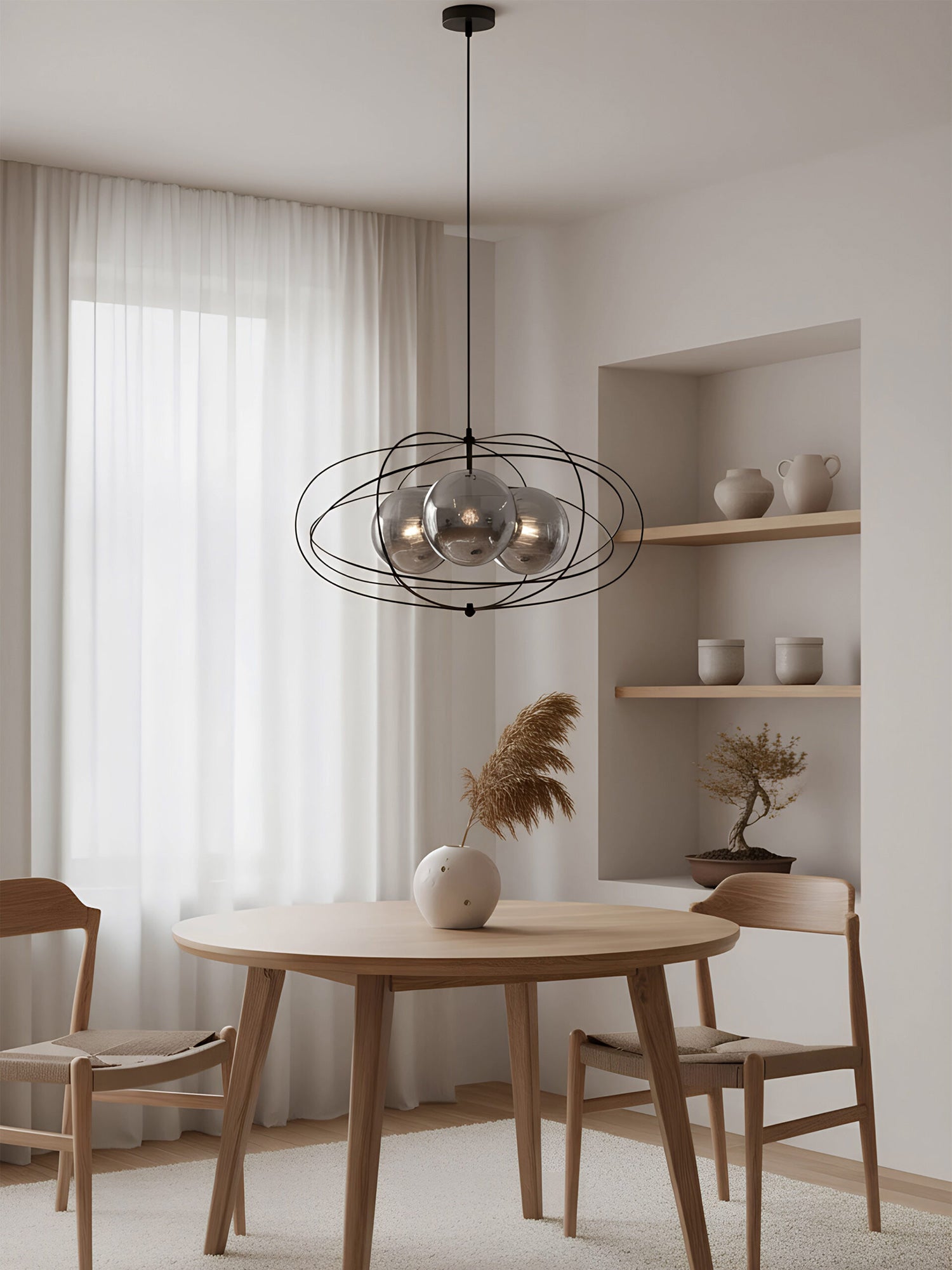 Lampara circular colgante con 3 focos ahumado negro