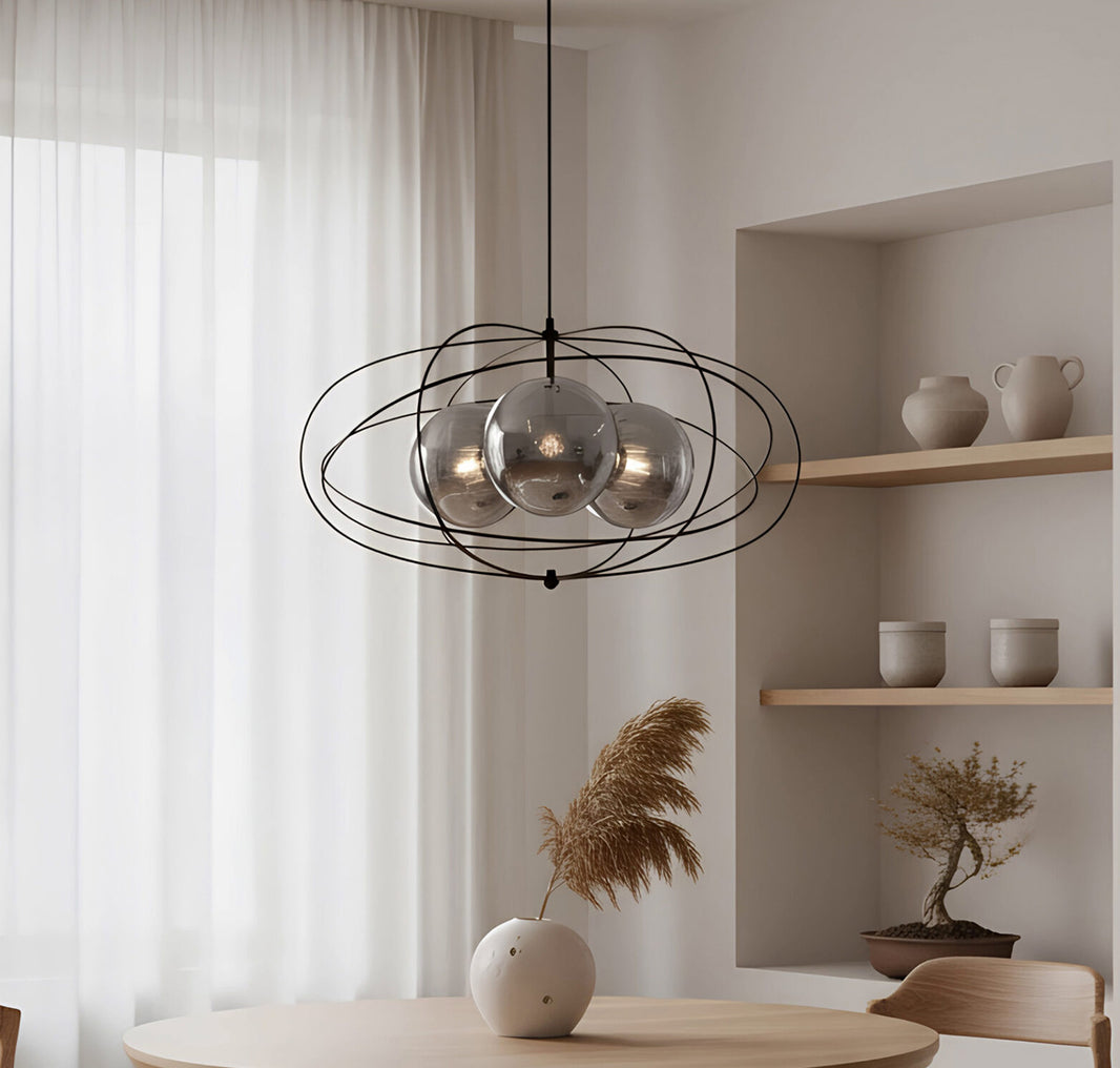 Lampara circular colgante con 3 focos ahumado negro