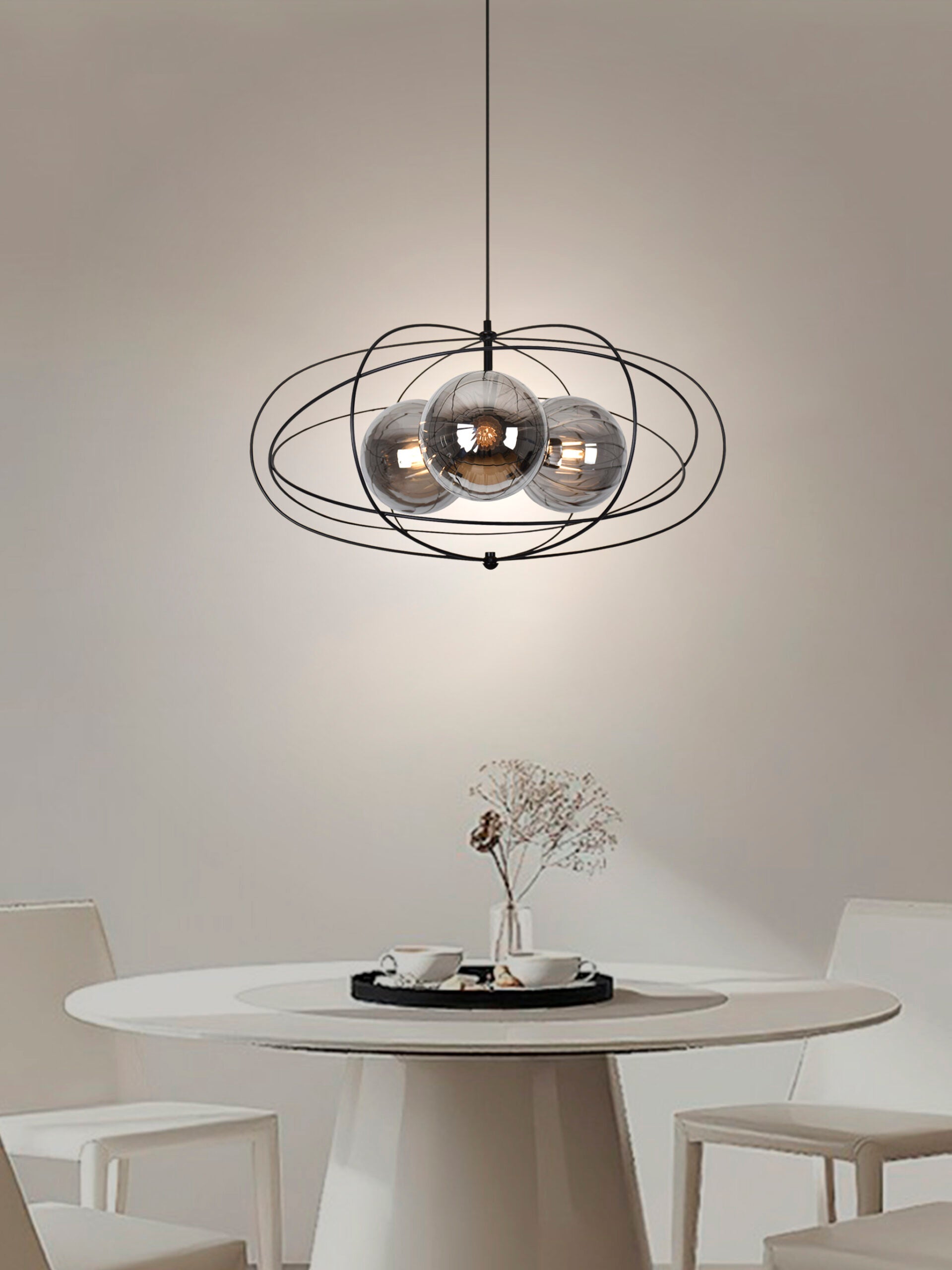 Lampara circular colgante con 3 focos ahumado negro