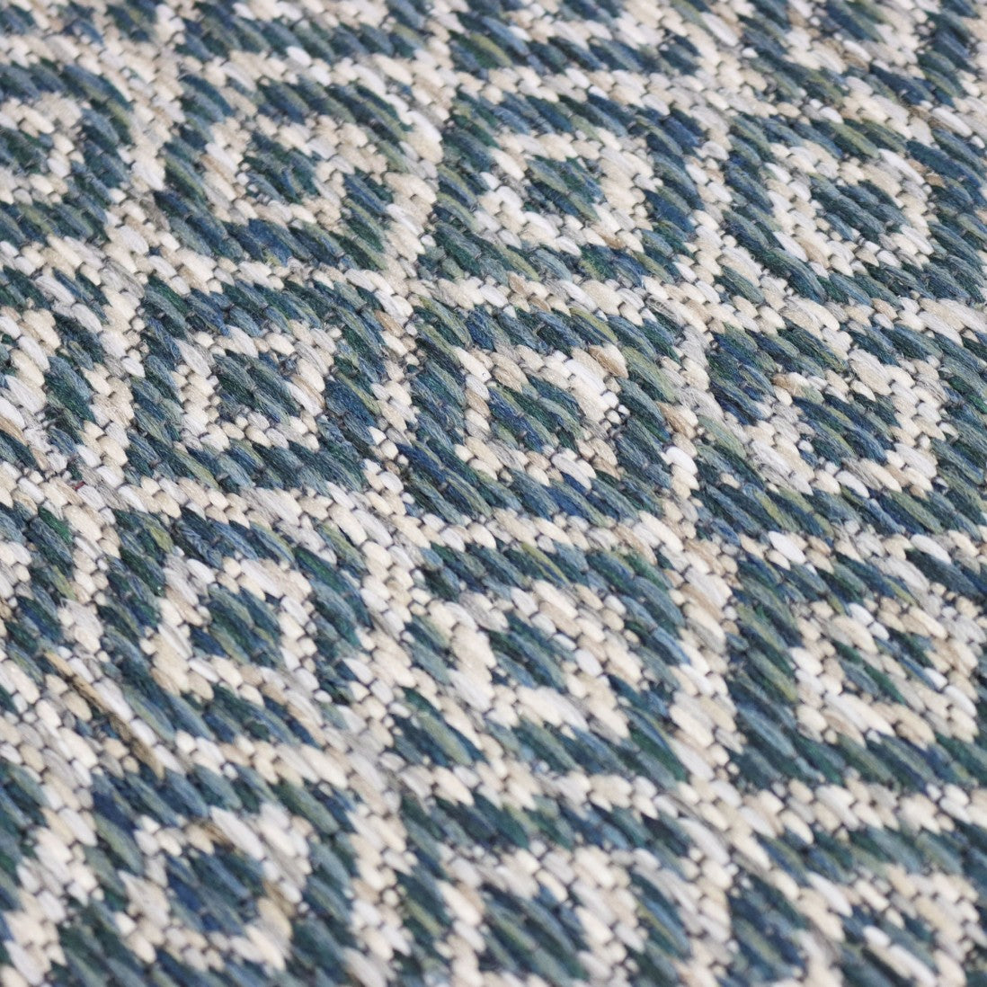 Alfombra de interior y exterior con rombos azul verdoso