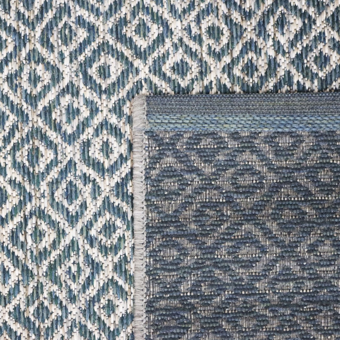 Alfombra de interior y exterior con rombos azul verdoso