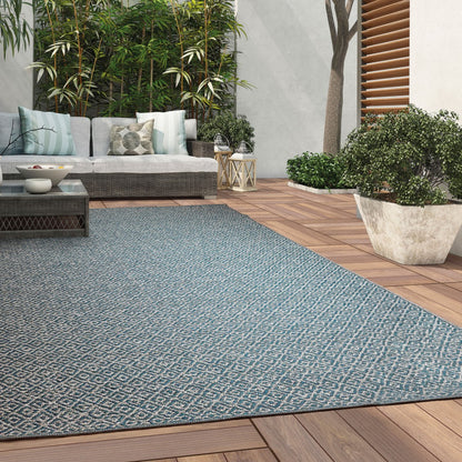 Alfombra de interior y exterior con rombos azul y verde