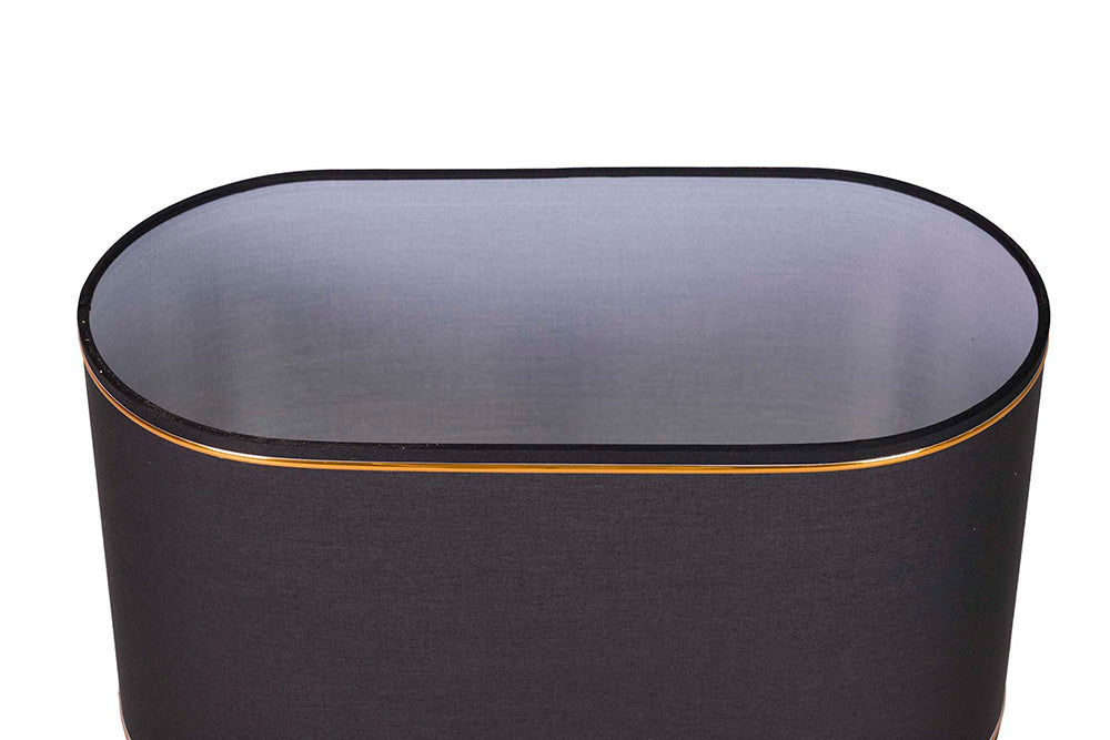 Lámpara de mesa, dorado y negro, metal, cristal, textil