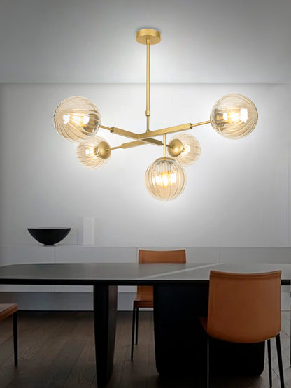 Lámpara de techo color oro fabricada de acero, portalámparas cristal dorado