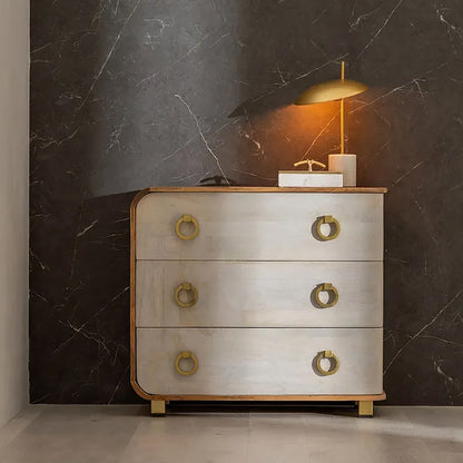 Cómoda en madera de mango natural y blanco