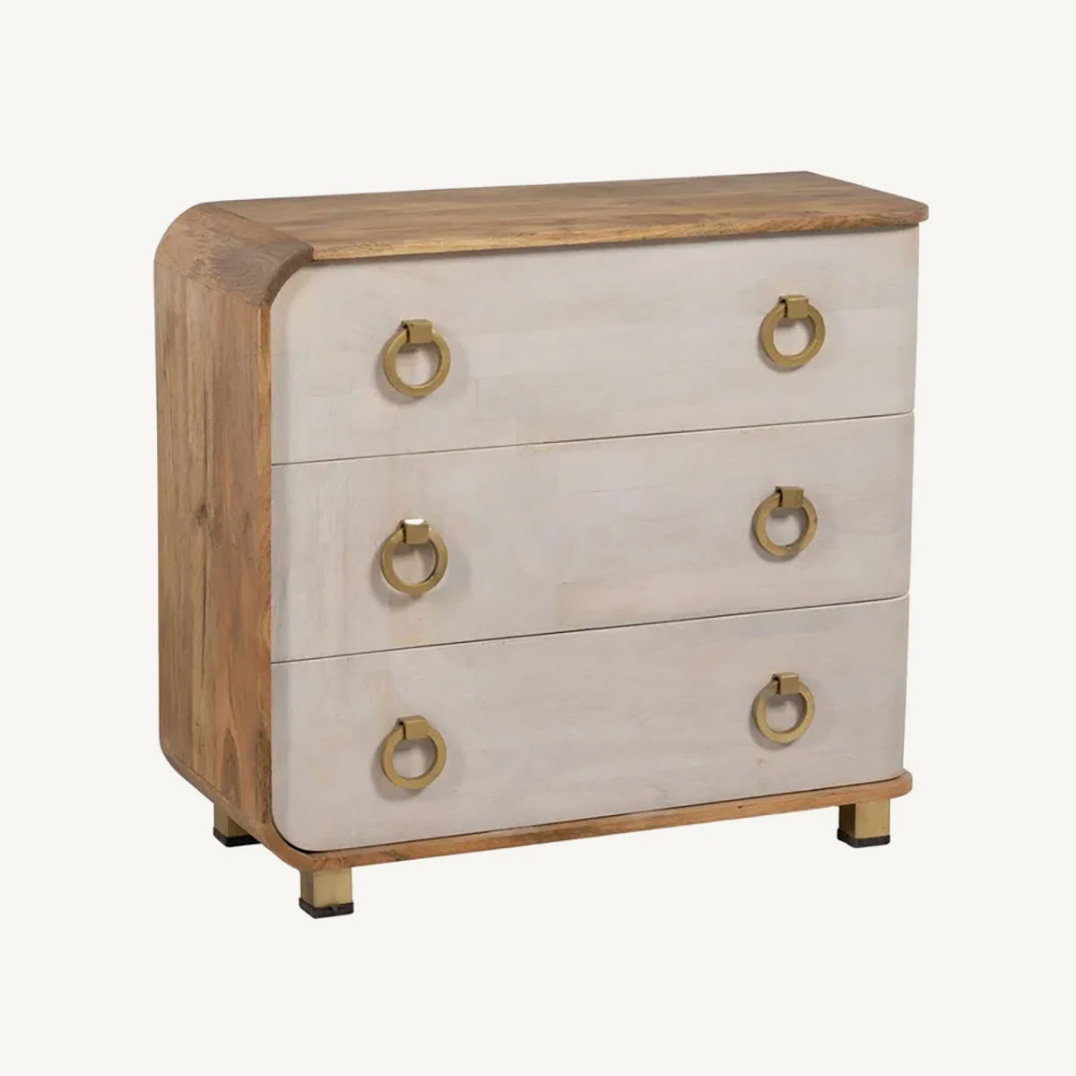 Cómoda en madera de mango natural y blanco