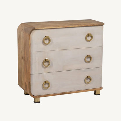Cómoda en madera de mango natural y blanco